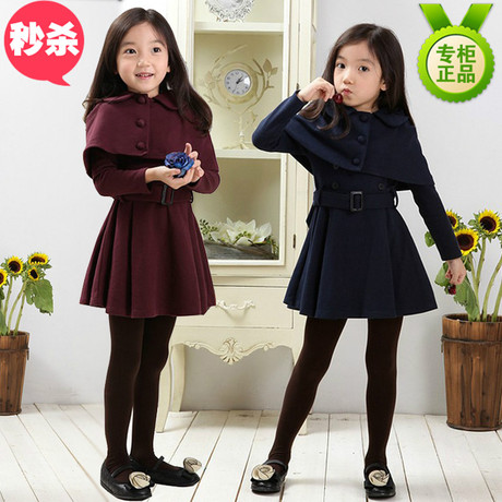 童装8-<em>9岁女童</em>毛呢<em>连衣裙</em>2013新款披肩小外套