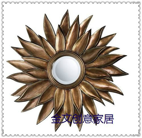 金文创意家居简约现代太阳形壁挂镜子花形复古