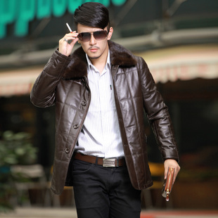  诺斯丹努男士羽绒皮衣真皮外套水貂领绵羊皮皮衣羽绒服包邮特价