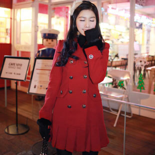 韩版冬装新品 cherrykeke 2011大码红色修身保暖大衣厚外套