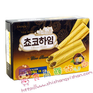  韩国原装进口 crown可拉奥 巧克力榛子瓦夹心饼干 142g