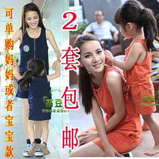  反季节清仓 韩版儿童亲子装夏装 全棉母女连衣裙子女童宝宝背心裙