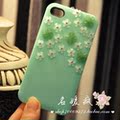 雪糕iphone 4/iphone 4s贴钻保护壳手机套清新绿四叶草限量