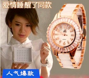  集分宝 陶瓷手表白色 女表正品复古表 韩国时尚韩版水钻表 果冻表