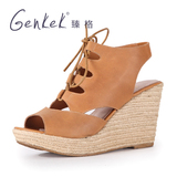 GENKEK/臻格 2012新品夏季罗马风交叉绑带鱼嘴鞋坡跟凉鞋系带女鞋