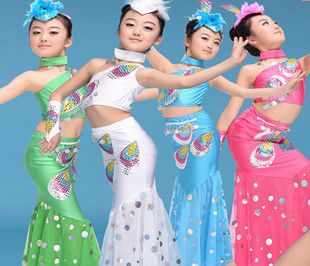 标题优化:儿童孔雀舞蹈演出服装少儿傣族舞表演比赛服女童民族服女装裙子