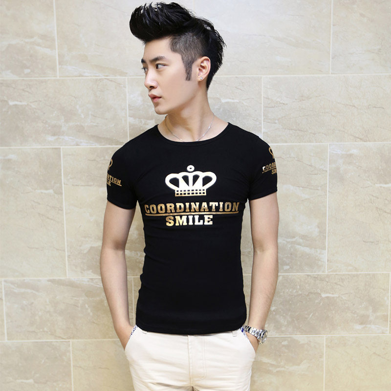 韩金秀贤同款皇冠字母<em>发型师</em>14夏装男式紧身