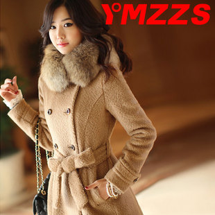  YMZZS品牌女装 羊毛呢修身大衣 超大皮草貉子毛领 加厚外套风衣！