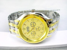 Regalos de empresa garantiza la calidad del disco de oro!  Hombres de acero de moda reloj clásico reloj [52568]