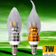 led蜡烛灯泡7w超亮豪华型尖泡拉尾圆泡，e12e14e17水晶灯可做调光