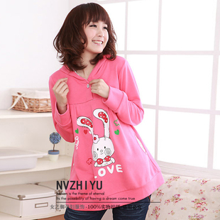 Women's Royal put pregnant women in autumn and winter coats nursing shirt Korean printing Bunny Hat bicolor 11,072