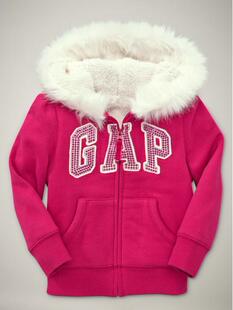美国购正品 GAP 女童 珠片LOGO羊羔绒连帽卫衣外套