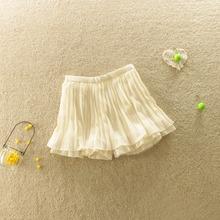 韩版春夏装纯色<em>折痕</em>雪纺<em>短裤</em>松紧腰热裤裤裙女