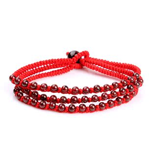  蛇本命年红绳手链男士女纯天然石榴石编织手饰品三生绳手饰品礼物