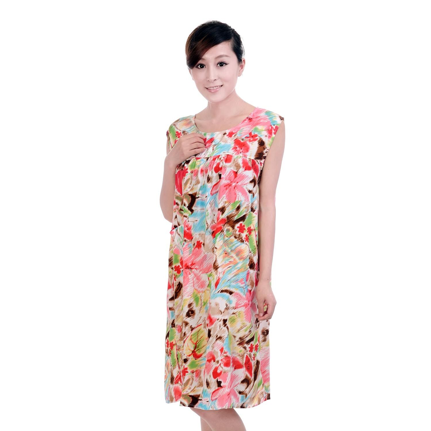 敏慧 无袖睡裙 中老年连衣裙 纯棉无袖连衣裙 居家连衣裙老人睡衣