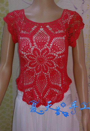 手工<em>毛衣</em>钩针<em>编织</em>女款<em>缕空</em>菠萝花短袖上衣-淘