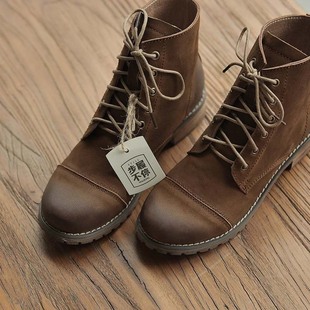  包邮『羊皮马丁靴』秋冬复古真皮擦色粗跟磨砂森林系女65002