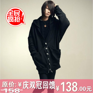  中长款时尚个性男连帽卫衣男装长袖外套蝙蝠衫男长袖卫衣有加大码