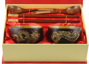  结婚礼物情侣摆件 婚庆礼物 新婚送礼 喜庆创意实用礼品 木制碗筷