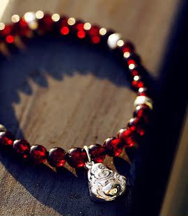  K原创 925纯银 天然石榴石 手链 佛佑一生 金钱佛 招财进宝