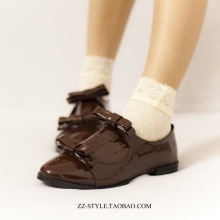 ZZ-STYLE 日系甜美淑女 复古 蝴蝶结漆皮平跟单鞋 平底鞋 女鞋