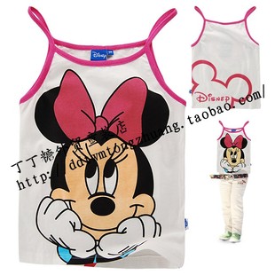  秒杀卡通夏装女孩女童装米妮印花夏款儿童纯棉无袖T恤吊带衫
