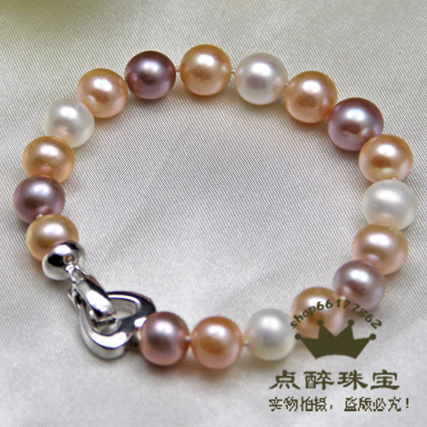 精品 韩版 点醉 9-10mm天然混彩珍珠 手链 彩色 正圆 强光 正品|msdalam kategori barang kemas/berlian/Emerald/emas, mutiara asli (baru), barang kemas - dari Buy2taobao.com untuk memberikan perkhidmatan ejen Taobao profesional membeli