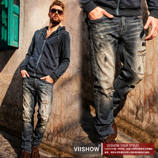 New hole in summer tide of self-cultivation washed jeans male male male trousers men new spring