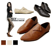 SLV2010新款 傲到不行潮人英伦复古尖头翻边平底休闲皮鞋单鞋