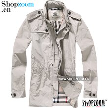 SHOPZOOM◆猎装设计 杏标正品 男士立领纯色连帽风衣[Q1052]