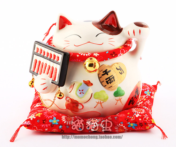 淘金币 包邮 日本陶瓷 招财猫 御缘猫社7.8财运亨通算盘猫-开业