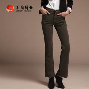  百圆裤业女西裤 秋冬中厚款黑色/卡其绿显瘦弹力微喇女商务正装裤