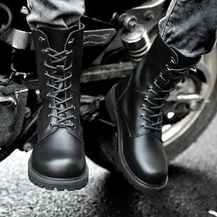  军靴高帮鞋男士皮靴时尚潮流男靴子英伦高中筒潮靴男式马丁靴45码