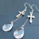 藏银十字架水滴耳坠