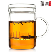 淘金币 杯子雅集独享杯 耐热玻璃杯子 三件式花茶杯带盖过滤个人