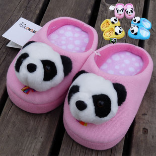  正品秋冬可爱宝宝儿童熊猫毛绒棉拖鞋 小孩男女童卡通保暖家居鞋