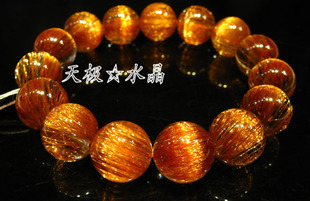  天极水晶 正品天然精品铜发晶手链13.8mm(NO.12332)~实物拍摄