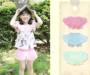  韩国 童装 夏装款最新品 *AMBER层叠蕾丝灯笼儿童女童短裤