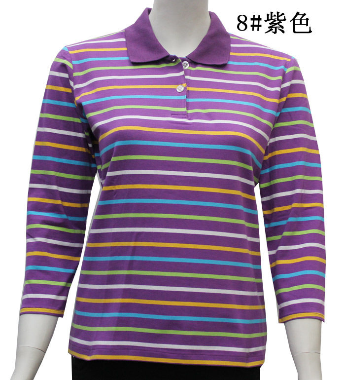特价跑量中老年<span class=H>新款</span><span class=H>秋装</span>体恤衫<span class=H>女装</span>中年女士9分袖长袖条纹T恤