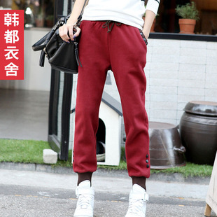  韩都衣舍韩国秋冬装新款纯色加绒长裤纽扣女休闲裤DN1320雲