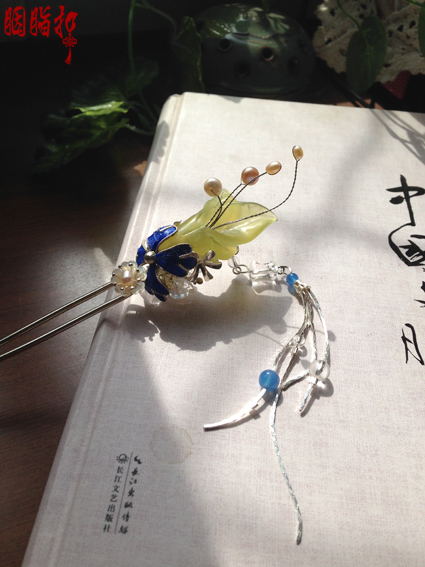【胭脂扣】岫玉点翠木兰古典发簪子“飞舞-花无影”发饰头饰汉服