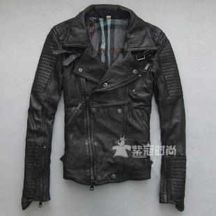  BURBERRY 巴宝莉 男士绵羊皮皮衣 男款真皮皮衣 摇滚机车服 