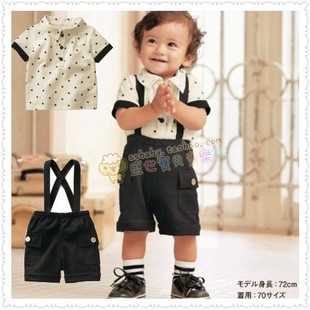  a【特价免邮原价75】千趣会 儿童夏季学院风衬衣+背带短裤套装