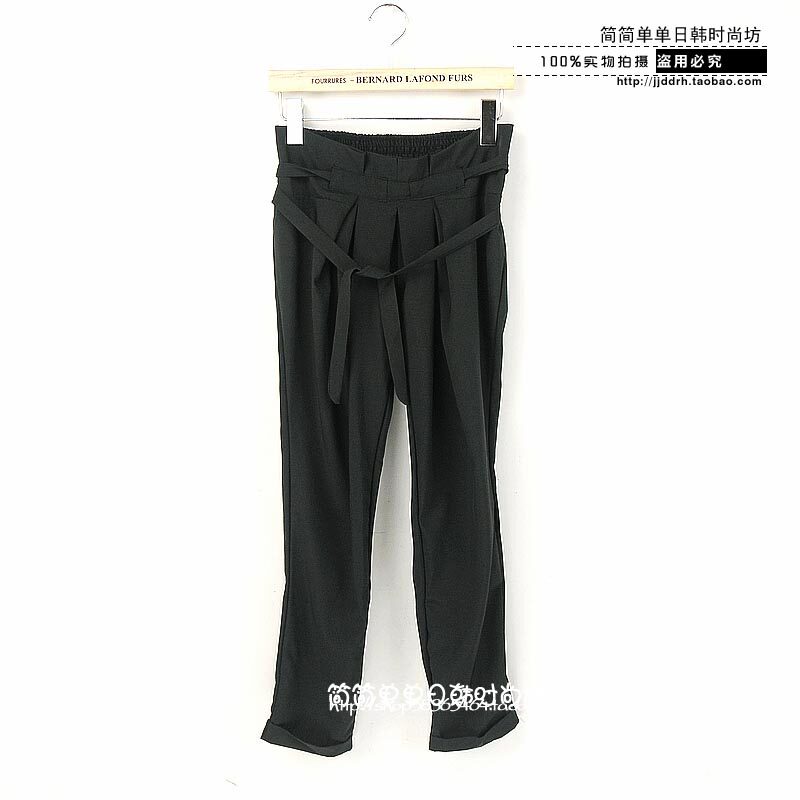 k73-日系11九分裤女韩版夏蝴蝶结腰带 卷边 哈伦裤细