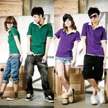 2012 新款 夏<span class=H>装</span>韩国双翻领POLO<span class=H>情侣</span><span class=H>装</span> 短袖 <span class=H>情侣</span>T恤 班服