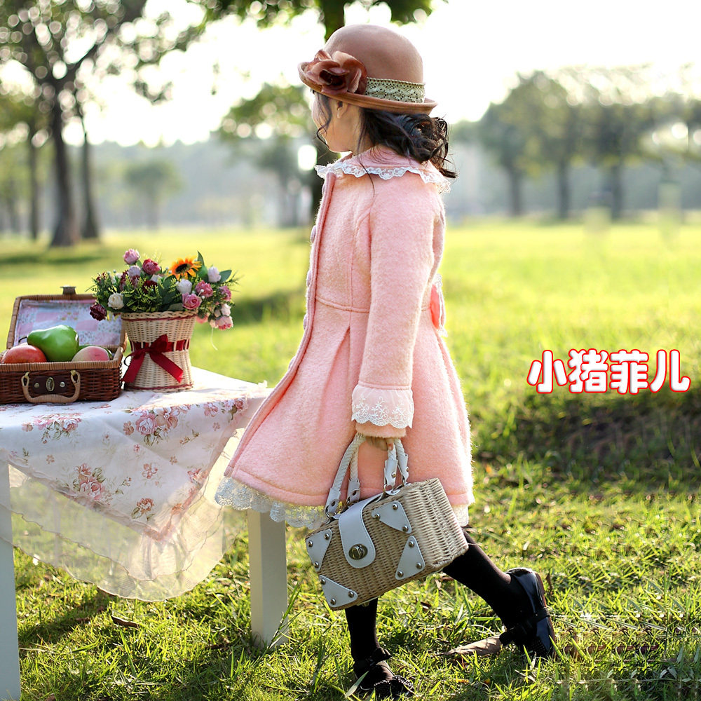 童装2011冬装新款 羊毛呢子女童大衣 公主裙式中大儿童外套