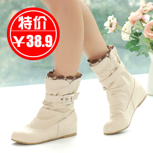  春秋季新款女靴内增高及踝靴机车靴平底短靴子圆头骑士靴祼靴