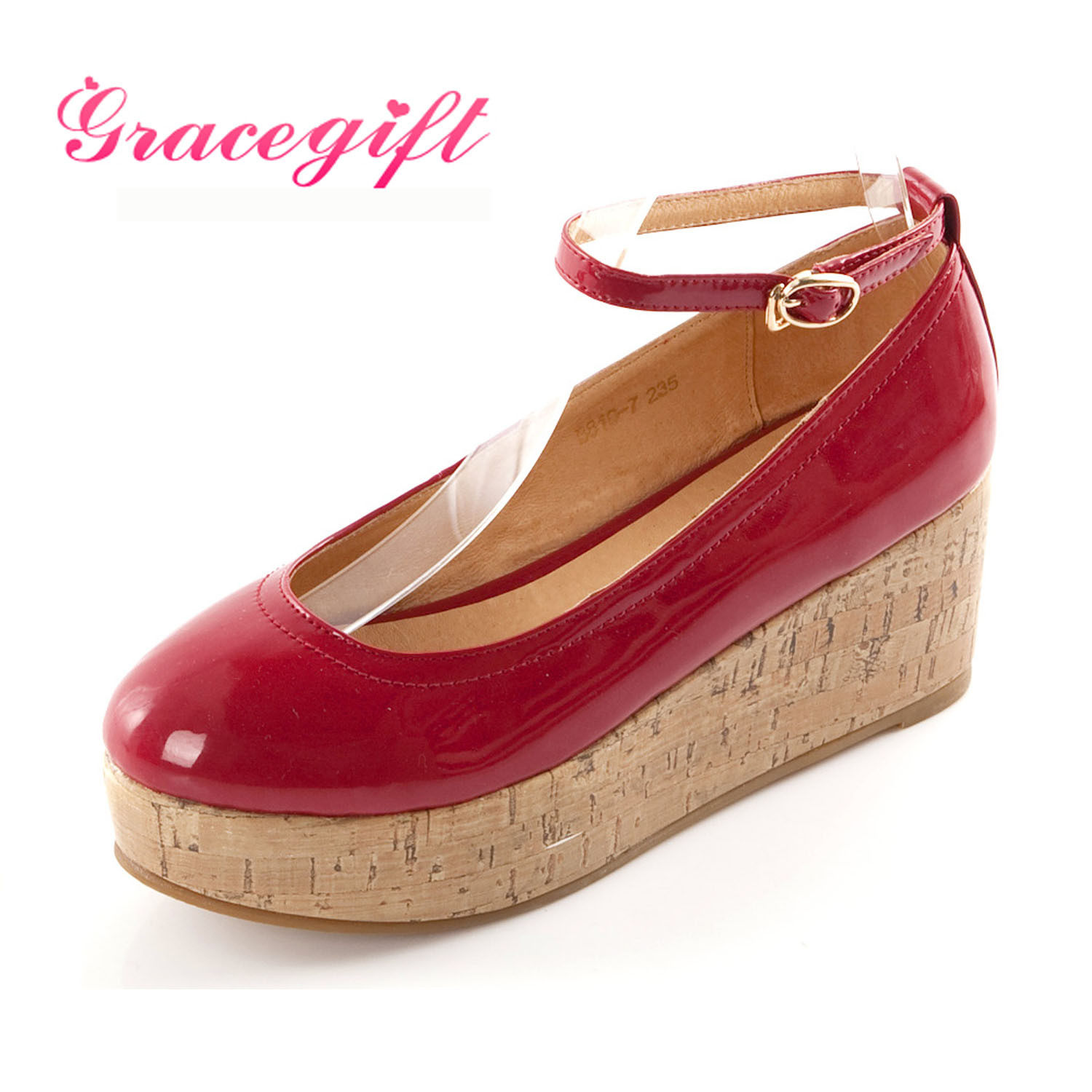 陈妍希代言！Grace gift预售舒适漆皮系带2Way 厚底松糕鞋 810-7