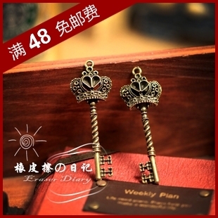  DIY饰品材料配件 58mm 古铜色 双面爱心带钻位皇冠 钥匙 121#-T