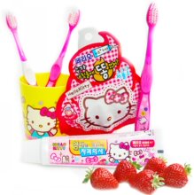 包邮特价 韩国LG进口 宝宝 儿童牙刷/牙膏/刷牙杯套装 哈喽kitty